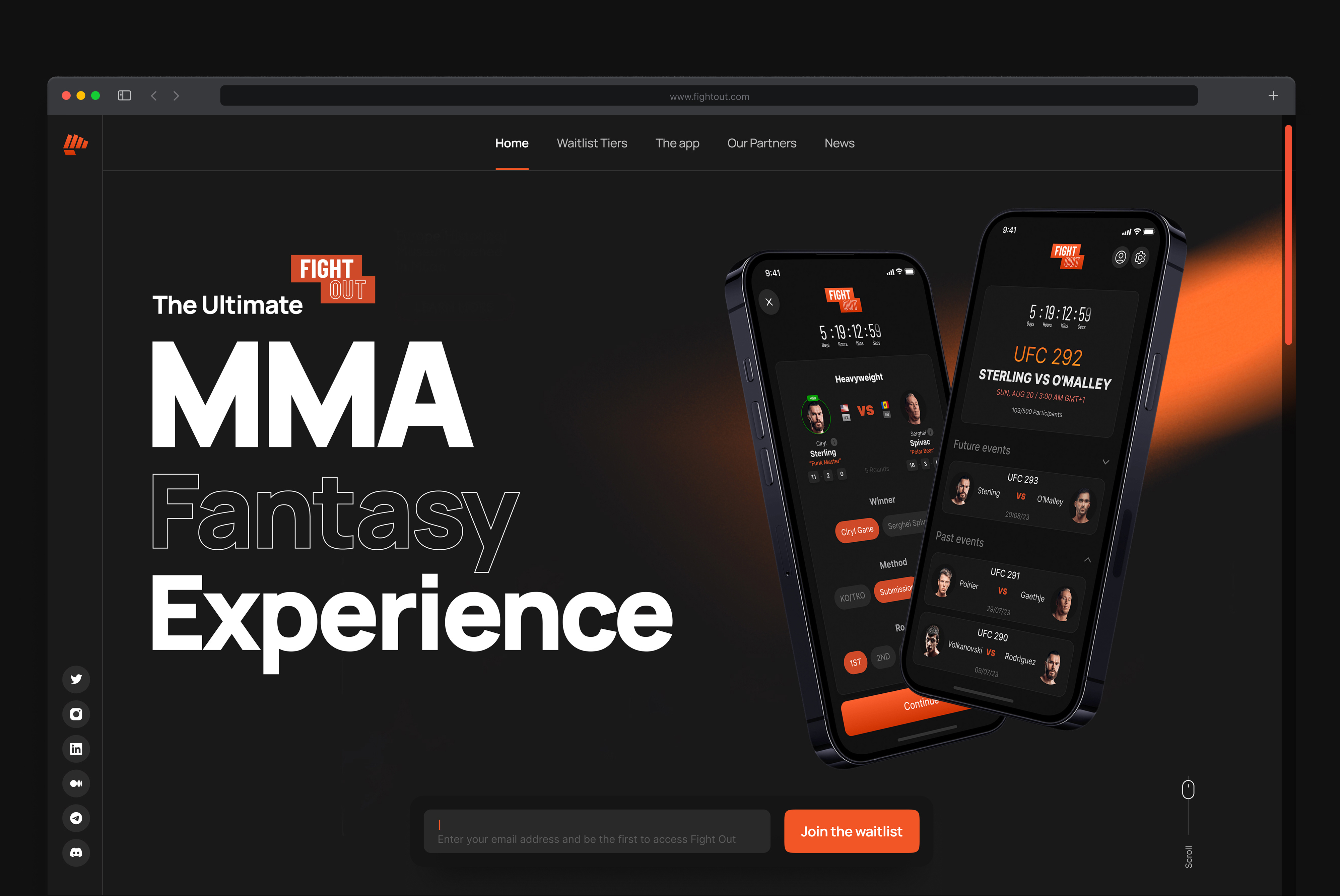Fight Out offers users a unique play-to-earn experience dark landing page dark mode dark website fight fight app fight game game gamification ios ios app landingpage sport sports ui user experience