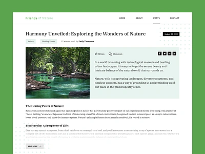 DailyUI 35: Blog Post article blog contact dailyui dailyui035 dailyui35 design green healing lake nature post power river social media ui ux web website writer