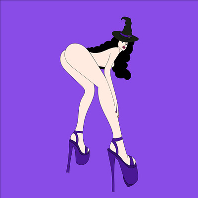Witch girl in high heels wearing a hat app branding design graphic design illustration logo typography ui ux vector