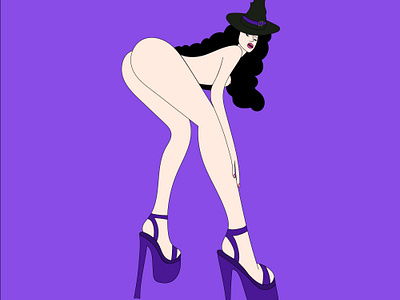 Witch girl in high heels wearing a hat app branding design graphic design illustration logo typography ui ux vector
