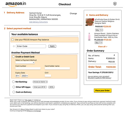 Credit Card Checkout page of Amazon graphic design ui ux web