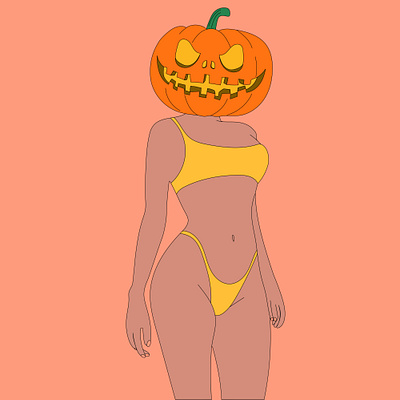 A girl in lingerie and with a scary pumpkin head app branding design graphic design illustration logo typography ui ux vector