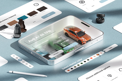Car Purchase App 3D 3d 3dapp app audi blender blender3d buy c4d car cinema clean concept design gpt sell ui ux uxui