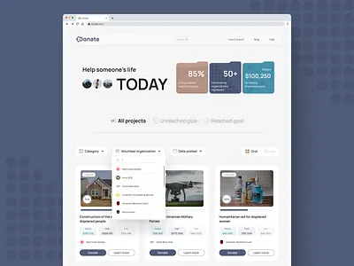 Homepage for fundraising platform concept design donation fundraising ui uiux ux volunteering webdesign webservice website