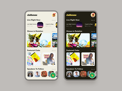 Clubhouse App Concept app audio clubhouse concept dark mode design figma flat ios minimal mobile podcast product design social ui uiux user experience user interface ux voice