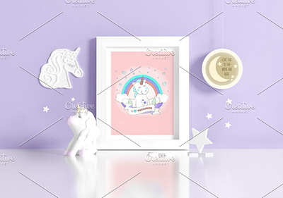 Kids Room Frame Mockups - Unicorn art baby babyroom color frame kids mock up mockup paint painting poster room roombaby