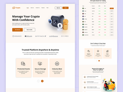 Cryptocurrency Landing Page (Light) bitcoin blockchain branding cryptocurrency cryptocurrencywebsite design etheureum exchange exploration flat design invest landing page logo minimul modern trade trading ui ux website