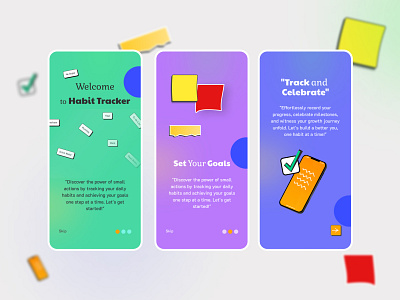 Habit Tracker (onboarding) bright color design habit tracker mobile neo brutalism neobrutalism onboarding tracker ui ux