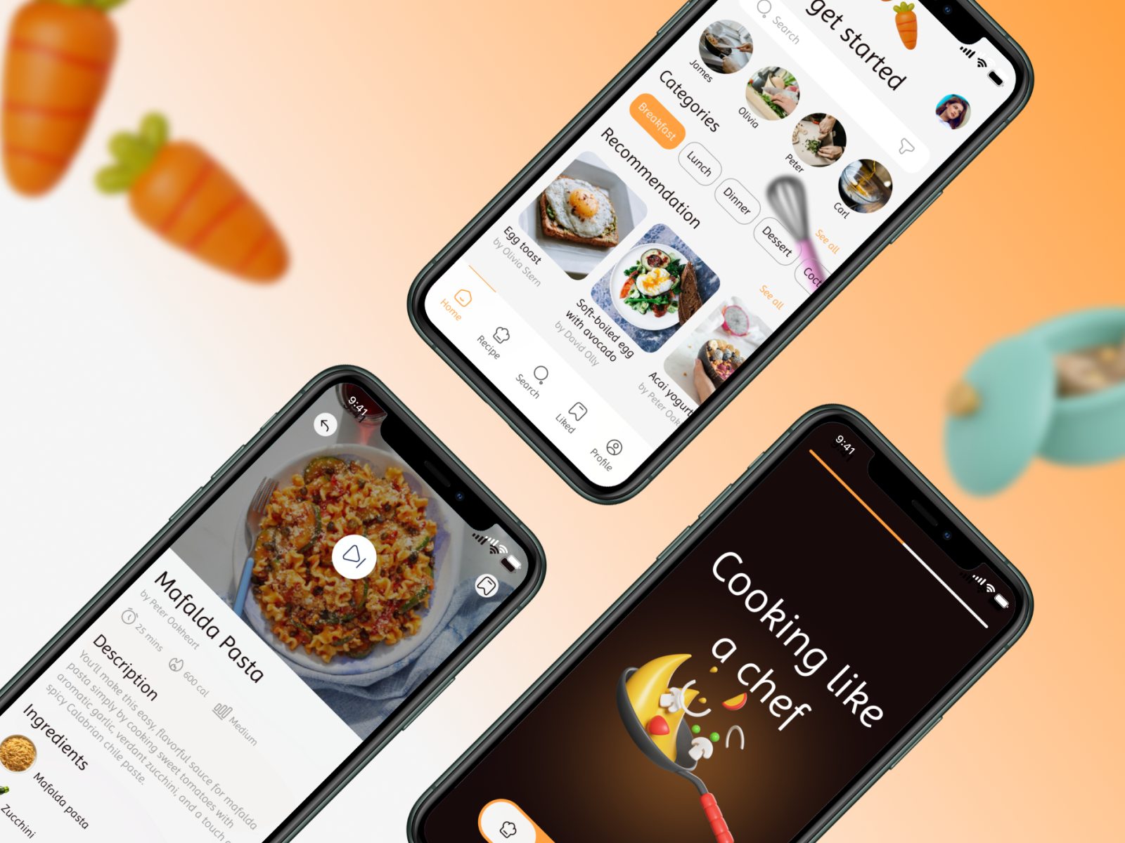Recipe - Mobile App adaptivedesign app appdesign dailyui design food illustration mobile mobileapp recipeapp ui ux uxui vector