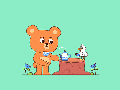 Summer Friends #3 2d animation bear best friends bird character dancing design friends gif illustration morning night tea teatime thelittlelabs