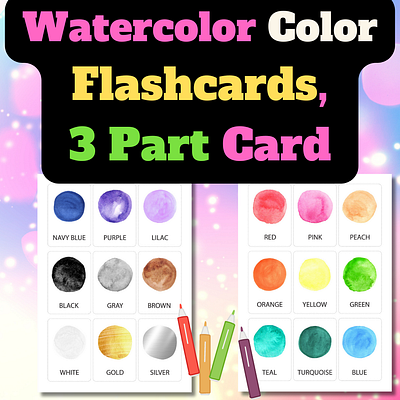 Flashcards Montessori for toddlers, Watercolor Color Flashcards alphabet back to school coloring pages design flashcards graphic design illustration montessori vector watercolor