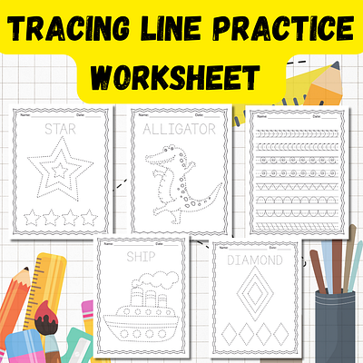 Tracing Line Practice Worksheet for Kids, Prewriting Skills Line alphabet back to school coloring pages design graphic design illustration montessori teaching workbook