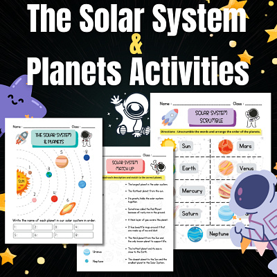 The Solar System and Planets Activities for kids activity book alphabet back to school coloring pages design graphic design illustration montessori planets solar
