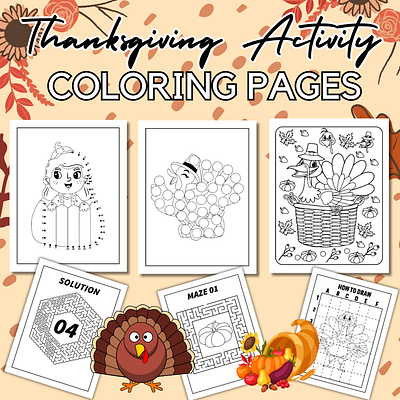 Thanksgiving Coloring Pages, Dot Marker and Activities, Turkey alphabet back to school coloring pages design dot marker fall graphic design illustration thanksgiving