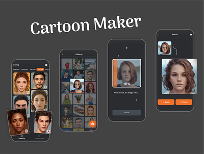Cartoon maker & Face swapper app application cartoon dark design effects fantasy loading mobile ui ui design ux