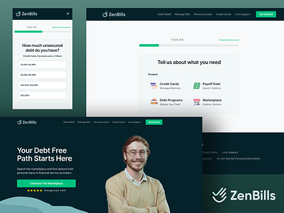 Zenbills - Debt Relief Lead Generation Forms branding brooks west credit cards debt design finance illustration landing page lead generation leads marketing media buying ui