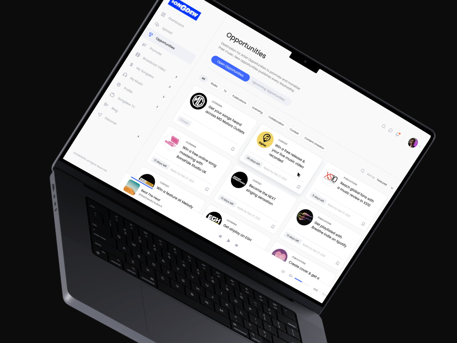 Songdew Musical Platform | UI Design by Rajeev Choudhary on Dribbble