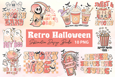Retro Halloween Sublimation Bundle lettering