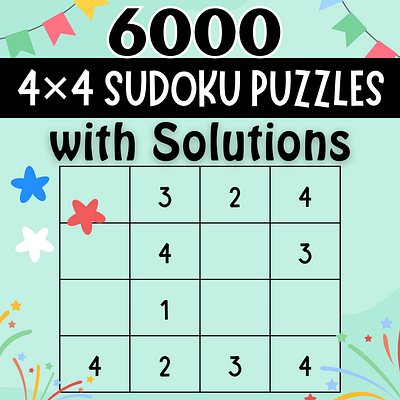 Set of Sudoku 4x4 Puzzles for Kids, 6000 Sudoku Puzzles activity for kids alphabet back to school coloring pages design graphic design illustration montessori puzzles sudoku