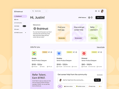 Braintrust Talent Dashboard dashboard design product design