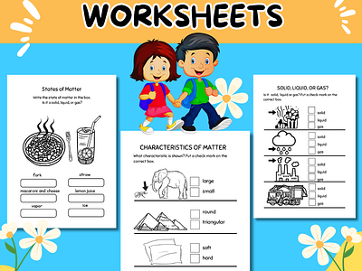 3rd Science: Matter Worksheets, States of Matter: Solid, Liquid 3rd science alphabet back to school coloring pages design graphic design illustration montessori workbook worksheets