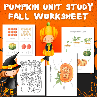 Pumpkin Unit Study, Fall Worksheet, Kindergarden Worksheets activity book alphabet back to school coloring pages design graphic design illustration montessori pumpkin workbook