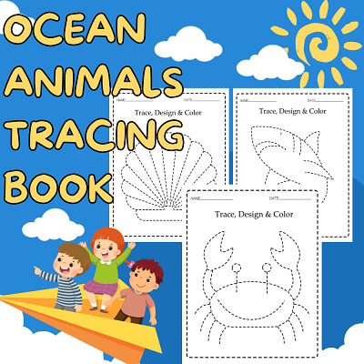 Funny ocean Animals Tracing Book, Preschool Worksheets alphabet back to school coloring pages design graphic design illustration montessori ocean animals preschool worksheets tracing book