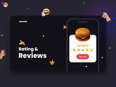 Rating and Reviews 3d animation app darkmode design illustration minimal mobile motion graphics rating reviews ui ux zomato