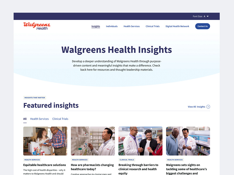 Walgreens Health Insights Page desktop