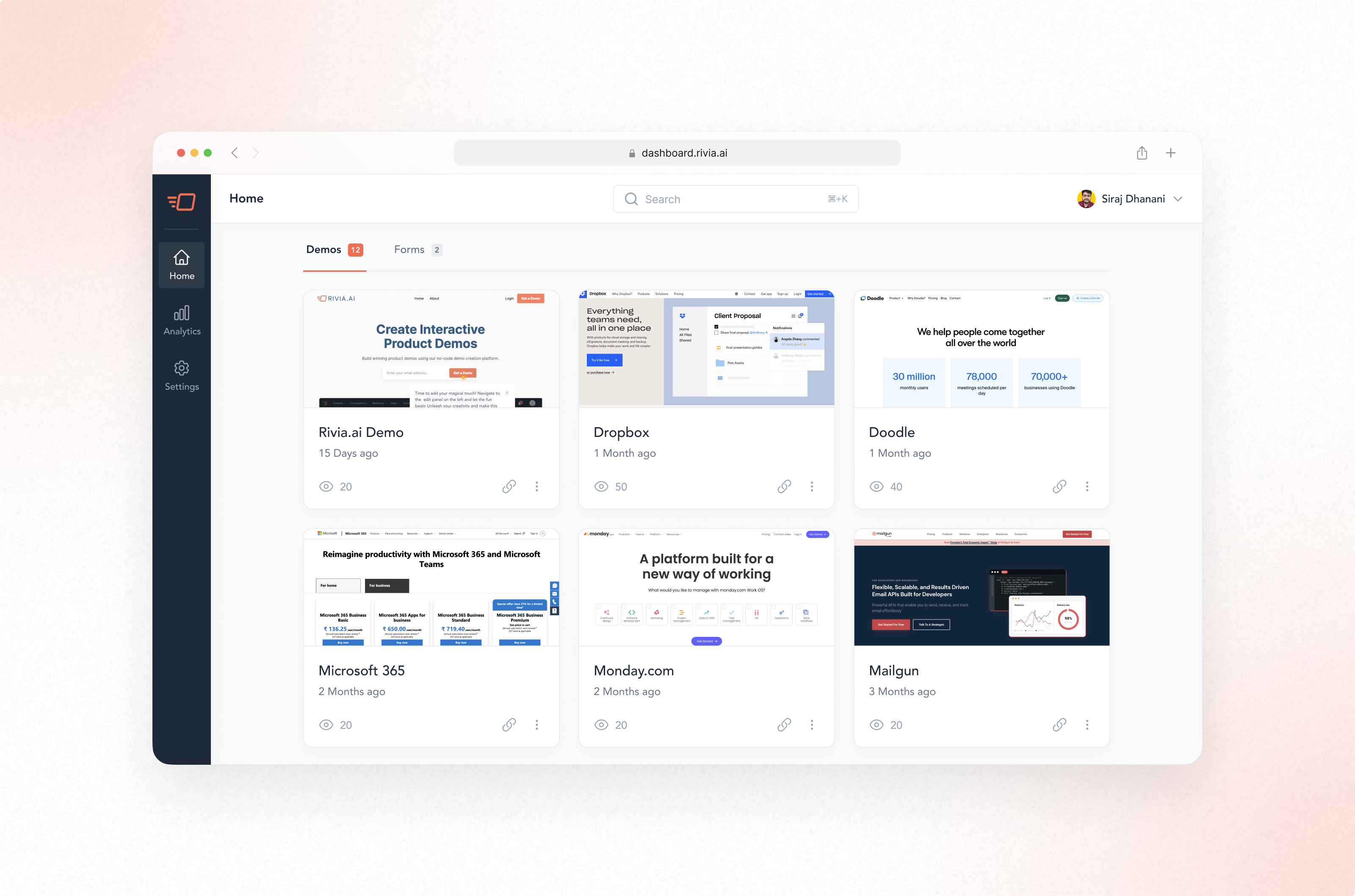 Rivia.ai Home screen b2b dashboard design home page product design saas ui uiux ux uxdesign web app