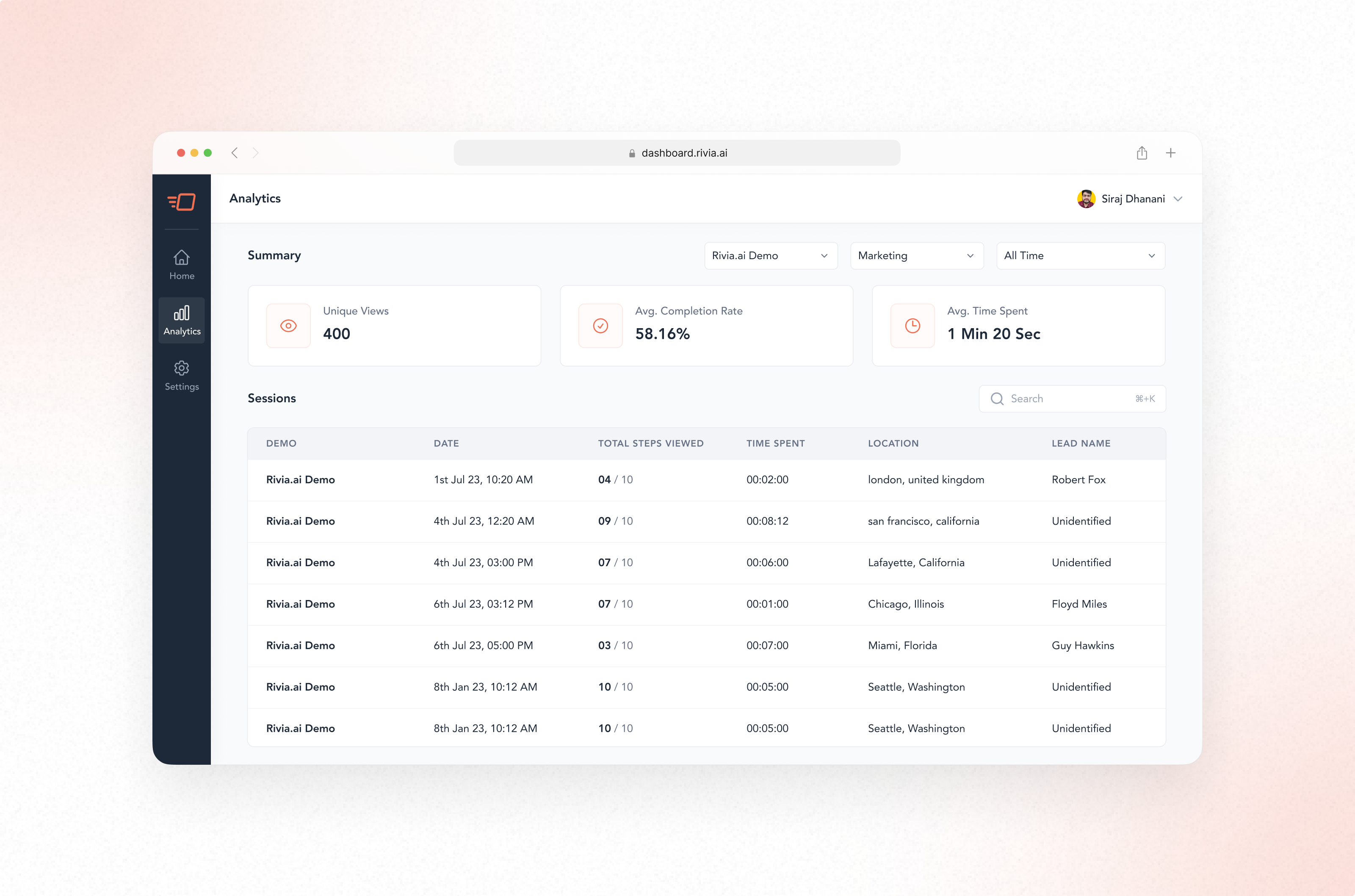 Rivia.ai Analytics analytics b2b design product design saas ui uiux ux uxdesign