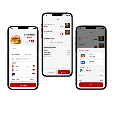 Food App's Details, Check Out and Payment Screen app design ui
