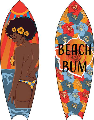 BEACH BUM - Surfboard Design concept art graphic design illustration vector art