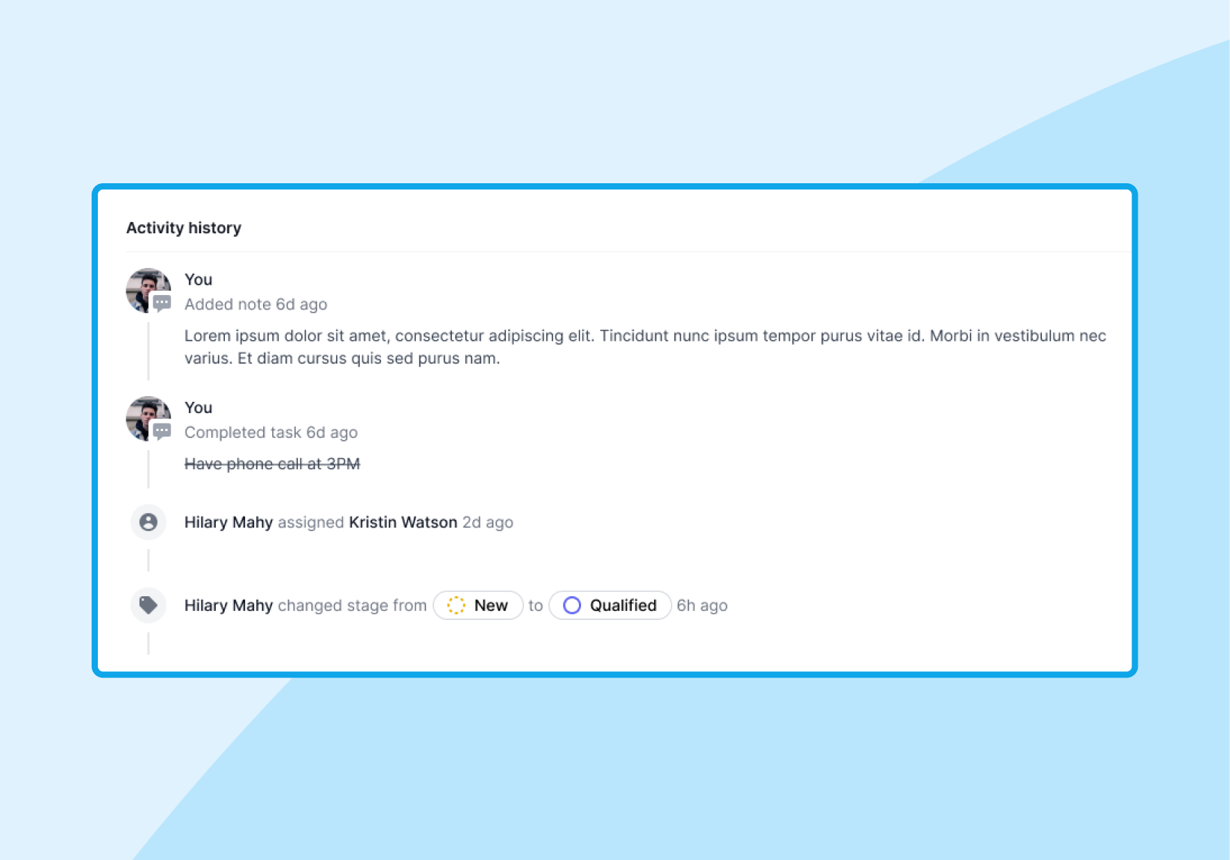 User activity history for CRM system- UI/UX design activity history crm ui design ui ux design user activity history ux design