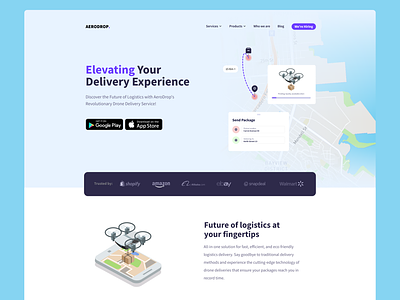 Drone delivery app landing page app landing page delivery service landing page drone landing page illustration illustrations landing page logistic app landing page logistic landing page mobile app landing page saas landing page user interface web design