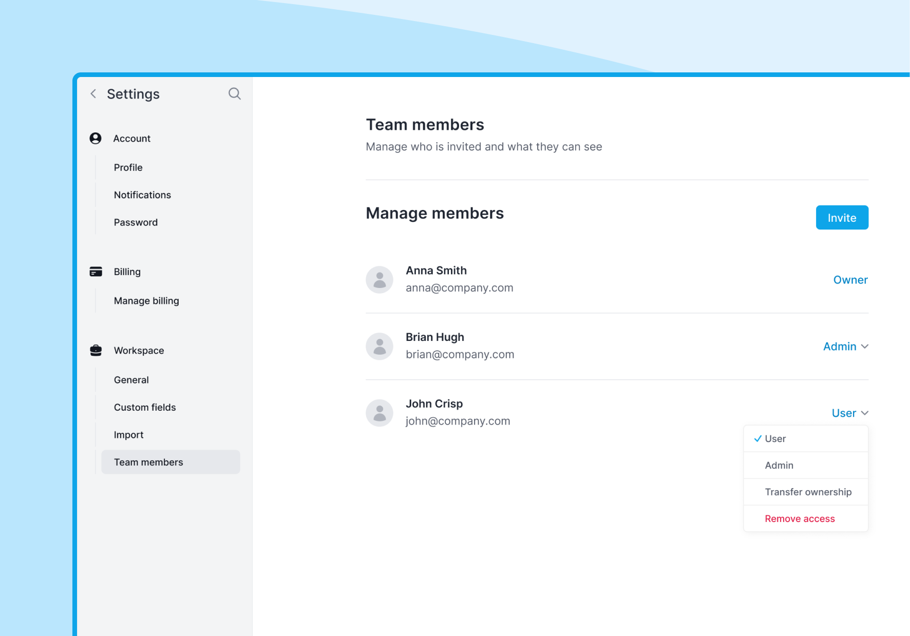 Team management design - UI/UX design members invite settings settings design team management team members ui design ui ux design ux design