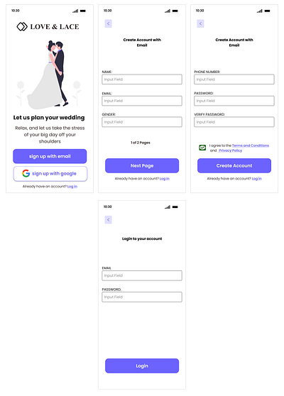 Wedding Planner Login/Sign Up Page branding ui