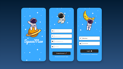 Space Man - Create account & Log in screens. app branding dailyui design designinspiration designoftheday graphic design illustration logo ui