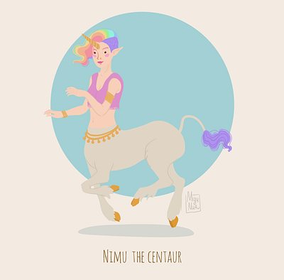 Nimu, the happy centaur girl cartoon centaur character design fantastical creature fantasy illustration illustrator ttrpg vector