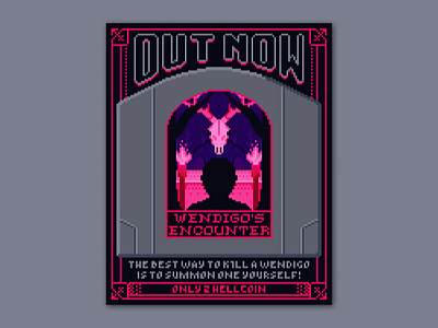 Video Game Poster Artwork | "Wendigo's Encounter" 80s 8bit cyberpunk dark evil occult pixel art pixelated poster poster design retro scary skull spooky vaporwave vibrant video games