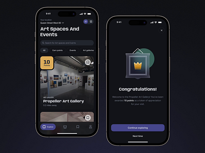 Art Spaces and Events Discovery app app branding dark design discover event graphic design illustration interaction interface logo mode motion page screen success ui ux vector web