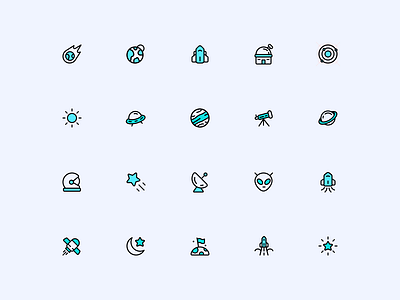 Space Icon Set alien design figma flat icons icon icondesign iconin iconography iconpack icons iconset illustration moon space stars ufo