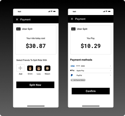 Uber rideshare cost splitting branding da dailyui design graphic design redesign uber ui ux