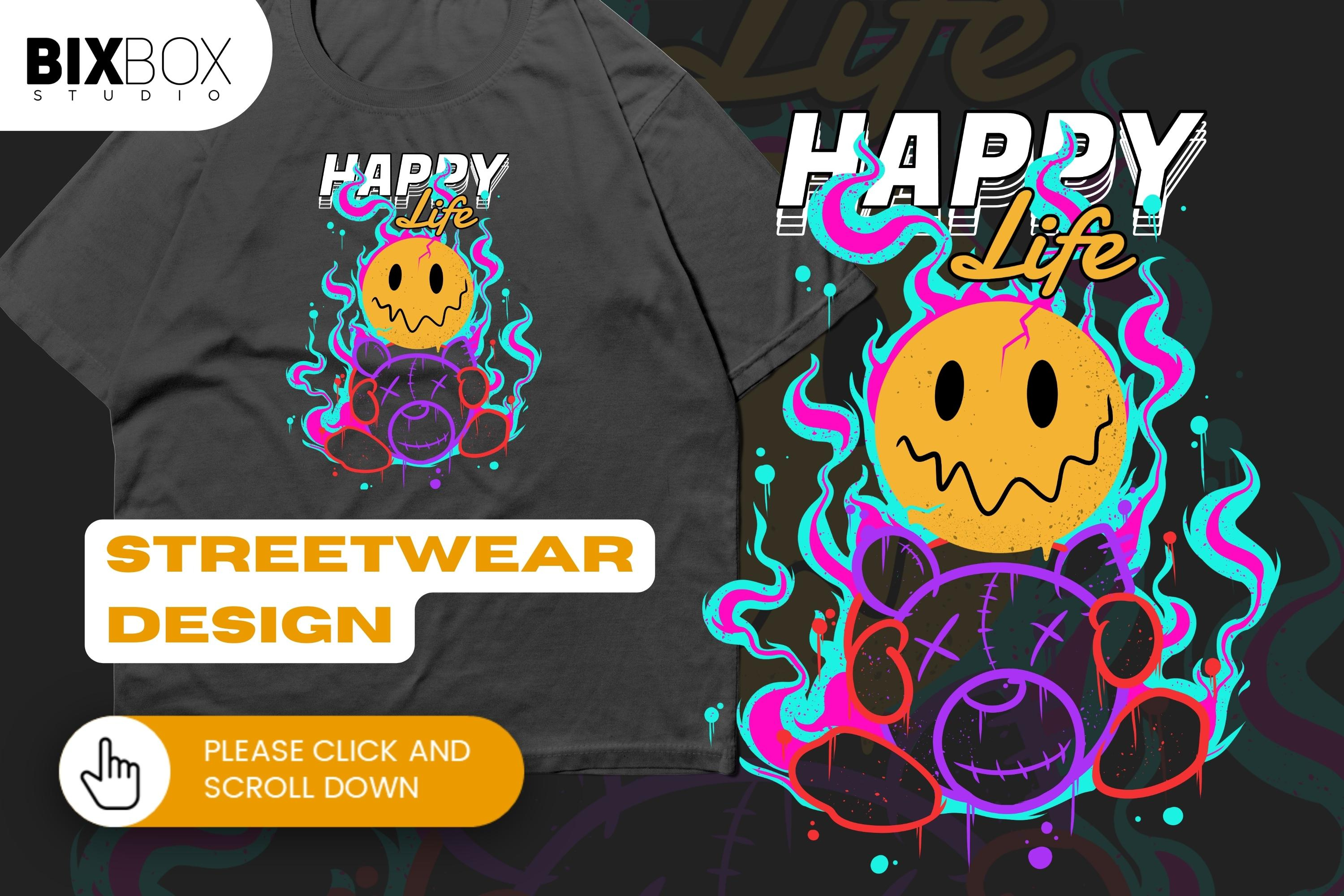 Streetwear Design for T-Shirt and Clothing - Happy Life cartoon character clothing fashion design graphic design illustration streetwear design