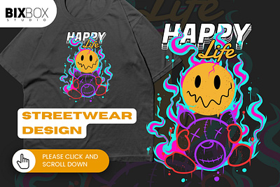 Streetwear Design for T-Shirt and Clothing - Happy Life cartoon character clothing fashion design graphic design illustration streetwear design