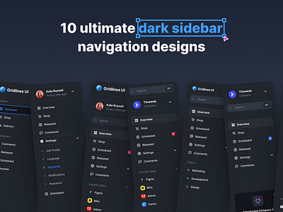 10 Ultimate dark sidebar navigations dark download free freebie menu nav navigation side side bar sidebar ui ui kit web
