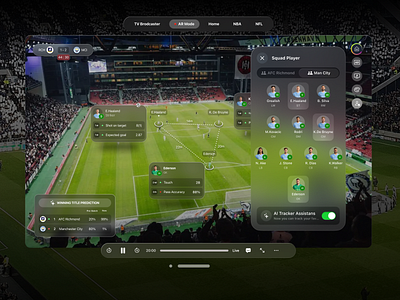 AR Mode - Vision OS Sportlive 3d effect apple os apple vision apple vision pro ar design ar mode augment reality become pro football ar home livescore spatial spatial ui streaming tv broadcaster ui pro ui spatial uiux spatial vision os web apps