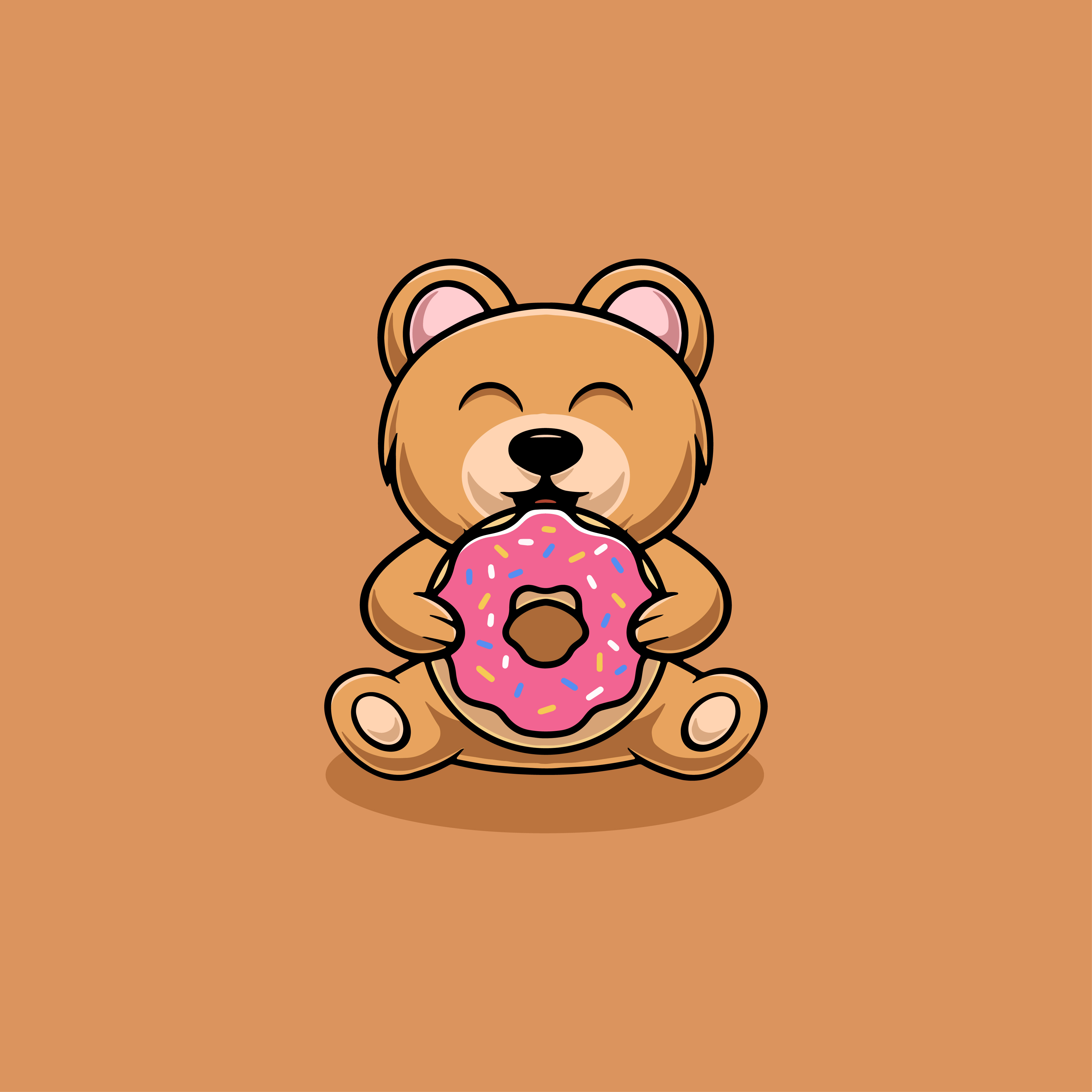 Cute Bear Eating Donut Illustration branding