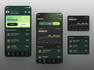 Transfer Money Solutions animation app bank banking dailyui dark mode dashboard design digital bank finance financial illustration mobile mobile app modern money transfer ui ux web design