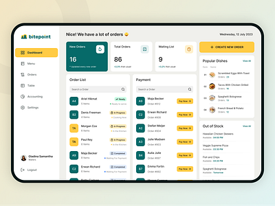 Bitepoint - Restaurant POS System | Dashboard application cafe cashier cashier app clean dashboard dashboard ui food kitchen outlet point of sale pos pos app restaurant sales ui uitrend uiux ux waiter